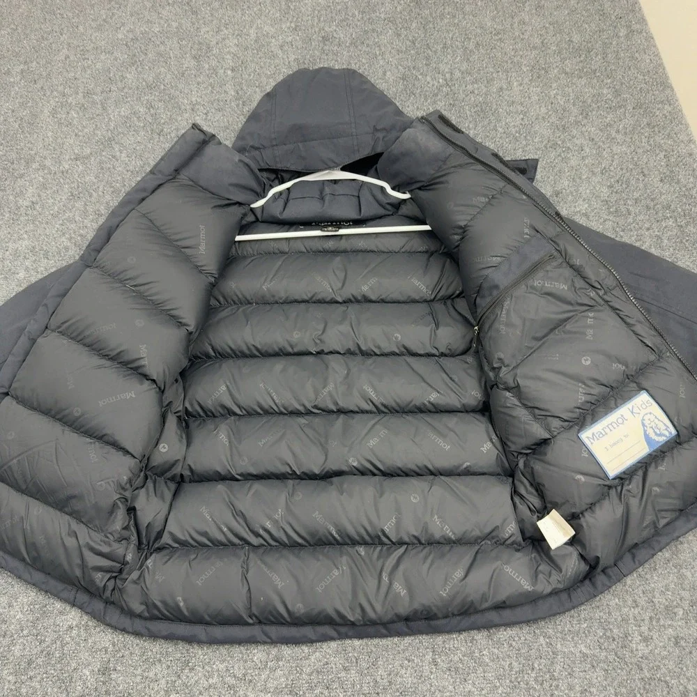 Marmot Jacket Kids L Black Nylon Down Hooded Puffer Pockets Gorpcore